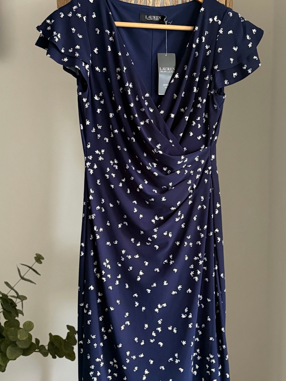 Lauren Ralph Lauren Navy Floral Faux-Wrap Sheath Dress